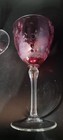 Antique Wheel Cut Engraved Ruby Crystal Clear Glass Stem Wine Glasses British 