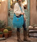 Handmade Suede Leather Fringe Crossbody Bag     Bohemian Western Beaded Purse Boho