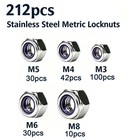 212pcs M3 M4 M5 M6 M8 Nylon Insert Hex Lock Nut Din985 Stainless Steel