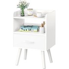 Modern Nightstand W  Drawer Wood Bedside Table Open Shelf 2-tier Night Table New