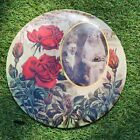 Vintage Celluloid Couple Photo Button Badge Floral Red Rose Married Couple