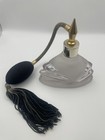 I w  Rice Art Deco Black Glass Perfume Bottle Atomizer Vanity Vintage Empty