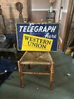 Vintage Porcelain Western Union Telegraph Advertising Flange Sign