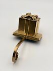 Vtg Gift Box W  Lid Solid Brass Long Arm Christmas Stocking Holder Made In India