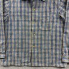 Vintage Sears Pilgrim Shirt Men Large Blue Plaid Loop Collar 60s Long Sleeve Usa