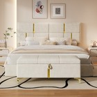 2-pc Bedroom Sets queen Size Upholstered Platform Bed And Storage Ottoman Beige