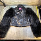 Azalea Wang Black Faux Leather Croc Faux Fur Moto Jacket