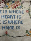Linen Hand Stitched Home Is Where The Heart Is Vintage Art
