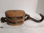 Vintage Antique Wood Double Block   Tackle Pulley W hook Rustic Farm Decor 20  