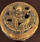 Vintage Jewelry Trinket Box W  Lid Art Nouveau Gold Scrolls Footed Round Resin