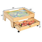 Wooden Kids Train Track Railway Set Table W 100 Pieces Storage Drawer