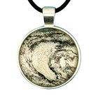Handmade Pendant Necklace   Earring Set  frozen Lake  Silver Bezel Black Cord