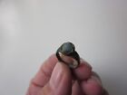 Ancient Late Roman Or Byzantine Small Bronze Ring With Blue Stone   Glass 