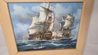 J  Harvey Oil On Canvas Painting      19th Century French Warship Battling     