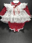 Vtg Kids Avenue Sz 12mos Dress Red Full Circle White Lace Pinafore Pageant 3 Pc