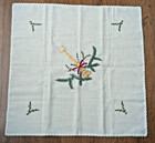 Vtg Hand Embroidered Linen Table Topper Gold Candle Bell Pine Sprigs 26 5 x 26 