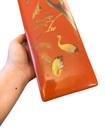 Vintage Orange Japanese Lacquer Box Cranes Herons Birds Trinket Box Letter 