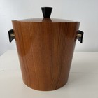 Mid Century Modern Teak Ice Bucket Leather Handles Kmc Japan Vintage 8 