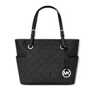 Michael Kors Jet Set Mk Logo Pebbled Leather Tote Bag In Black
