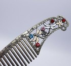 Vintage Enamel Rhinestone Metal Ladies Hair Comb 4 5    Purse Travel Vanity Brush