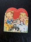 6 Mcm Vintage Valentine Cards Used Retro     Die Cut     Heart Children Bears Puppy