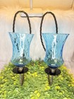 Vintage Brass   Blue Glass Votives Candle Holder Wall Sconce Set 11 5    Tall