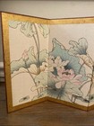 Vintage Japanese Byobu Style Mini Folding Screen Birds Flowers Made In Hong Kong