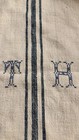 Antique French  Extra Large Flour Sack Slubby Fabric With Large Blue Letters Th