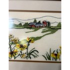 Vintage Crewel Farm   Flowers Embroidered Matted   Framed 30 x15  Frosted Glass
