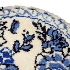 Vtg Mcm 50s Latch Hook Rug Circle Blue Floral Handmade Cottage Shabby 32  Round