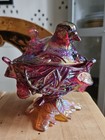  robin On Twig Nest  Iridescent Ruby Red Carnival Glass Rare Color Westmoreland