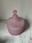 Vintage Pink Satin Glass  Vanity Powder Trinket Jar Lidded