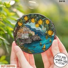 Coastal Faux Stained Glass Window Hanging With Lemons And Village Scene