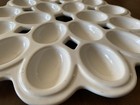 Crate   Barrel White Ceramic Snowflake Holds 18 Deviled Eggs Tray Platter 13 