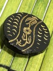 Antique Black Glass Button Gold Foil Embedded Relief Tunnel Shank 11 16 