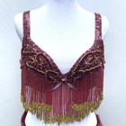 Belly Dance Costume Set Bra Skirt Belt Veil Accessory Sz M Beaded Fringe Chiffon