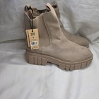 Madden Nyc Women Chunky Lug Sole Chelsea Boots Bone Beige Faux Suede Size 9 New