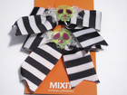 New Black   White Striped Bow With Lime Green Skulls Hair Clips