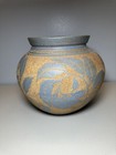 Vintage Sandy Vitarelli Signed Pottery Vase W tropical Leaves Motif 10  X 12 