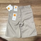 A  Boys Beige Uniform Shorts Size 7 Twill Polyester Pockets Zip
