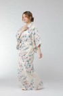 Japanese Yukata Kimono Women White Cherry Blossoms Cotton Robe Made In Japan