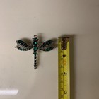 Silver Tone Dragonfly Brooch Pin   green Oval Rhinestones   metal   3 5 In