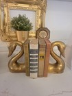 Vintage Brass Swan Bookends Hollywood Regency Book Ends Brass Animal Art Deco