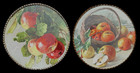 Pair Antique Chimney Flue Covers Glass Metal Rim Germany Apple Fruit Still Life