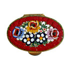 Vintage Micro Mosaic Oval Brass Trinket Pill Box Floral Decor Italy