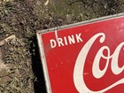 Vintage 1950s Coca Cola Metal Soda Advertising Sign With Bottle 