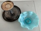 Vintage Bride Basket Stunning Aqua Blue Art Glass Silverplate Basket