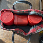 Vintage Aladdin Picnic Set Thermos Bottles   Lunch Box Red Tartan Plaid Tote Bag