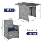 Costway 3pcs Patio Rattan Furniture Set Cushioned Sofa Armrest  Garden Navy