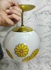 Mcm Daisy Globe Pendant Swag Lamp Milk Glass Hippie Hanging 60s 70s Rare 